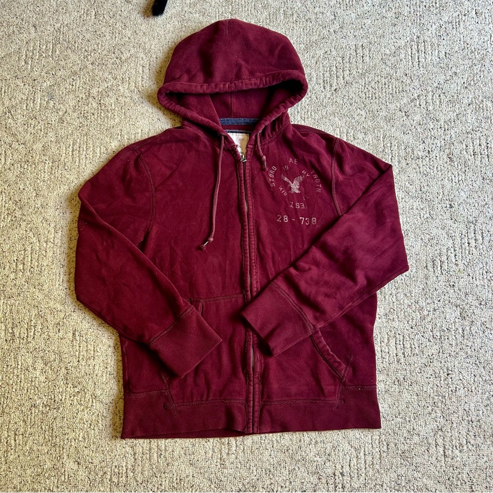 American Eagle Outfitters Burgundy Zip-Up Hoodie